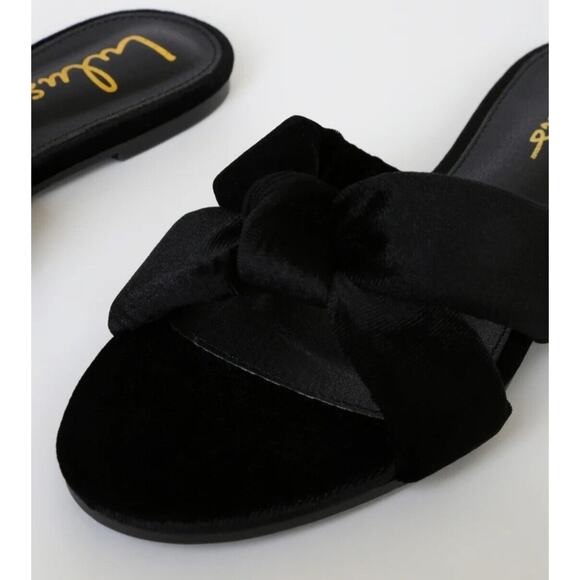 Lulus Velvet Shadee Knot Slide Sandals Black Womens Size 7.5 New - Picture 2 of 8